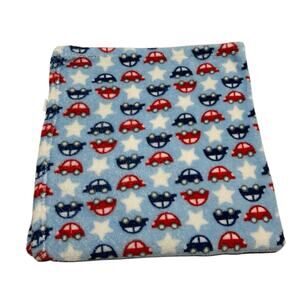 Zak & Zoey Blue Red Cars Fleece Baby Blanket White Stars
